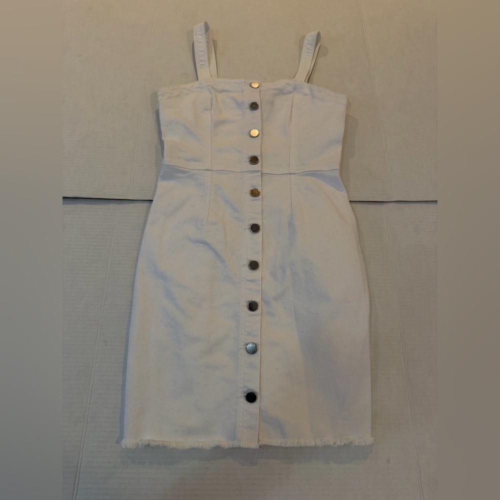 Volcom White Strapless Button-Front Midi Dress Wi… - image 1